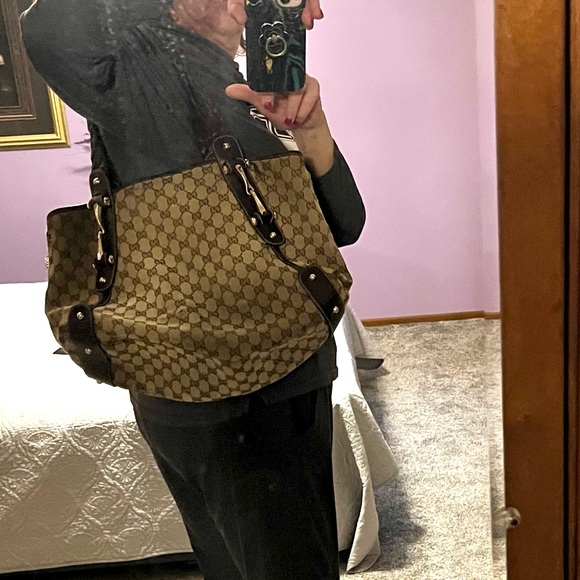 GUCCI Authentic Canvas Pelham Tote Bag Braided Leather Straps Horsebit Accents** - Picture 14 of 15